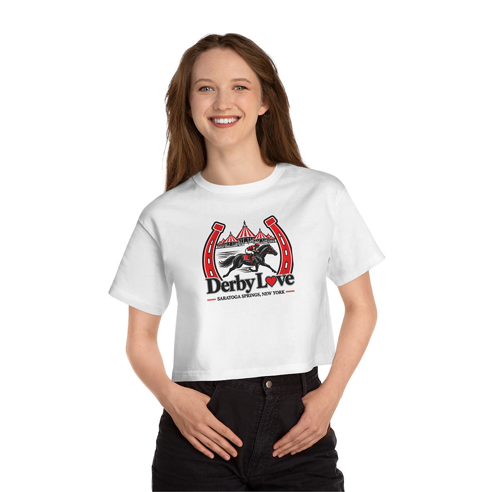 Thumbnail: Derby Love Cropped T‑Shirt – Saratoga Racing Horses Graphic