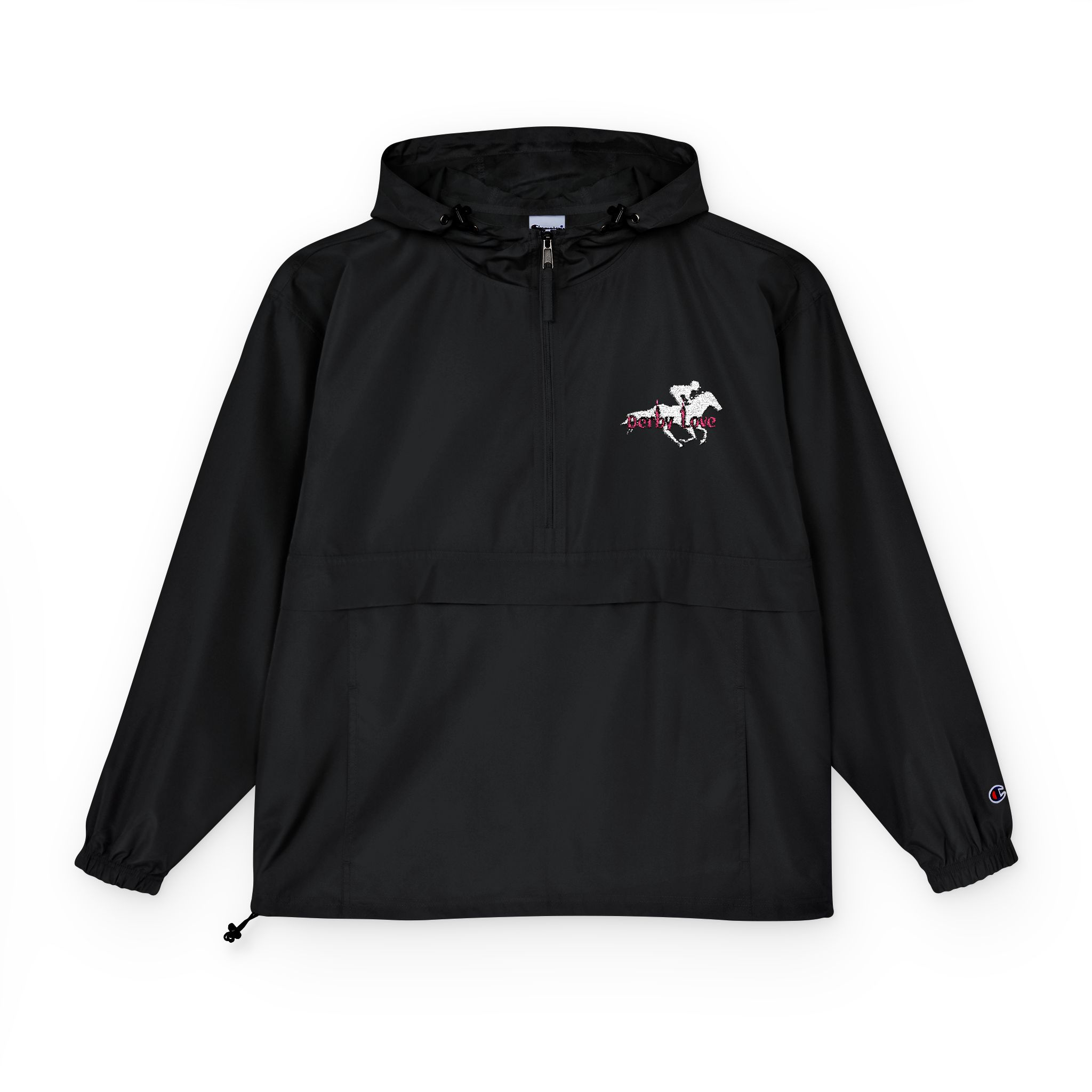 Anorak Jacket — Black Packable Windbreaker with Cherry Blossom Graphic