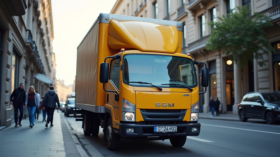 eye-level view of medium-sized moving truck parked on street