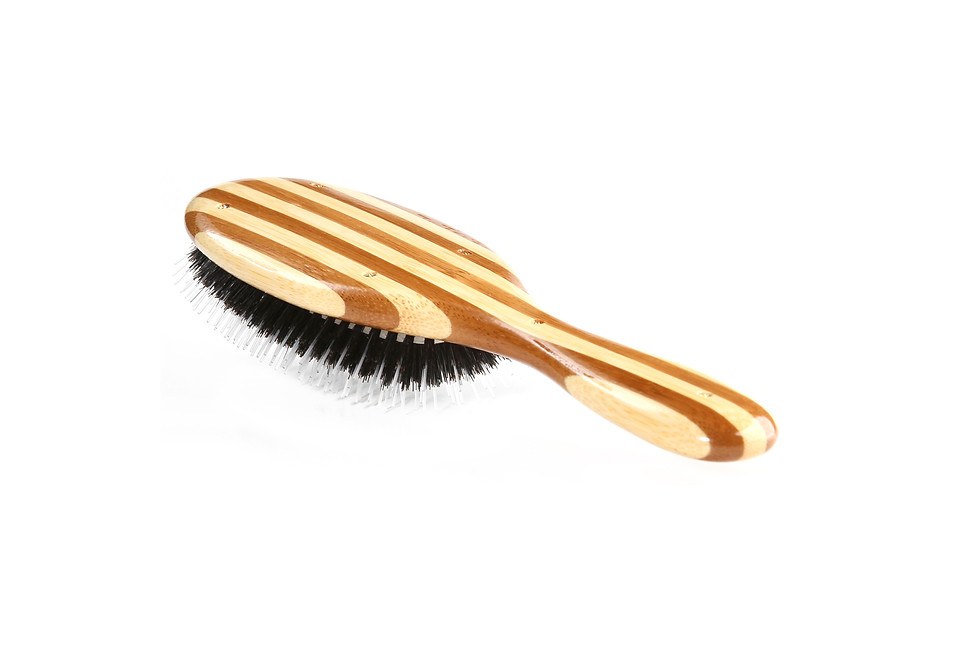 Thumbnail: Bass 53P Striped Bamboo  |  Medium Oval Brush with Natural Bristle + Nylon Pins