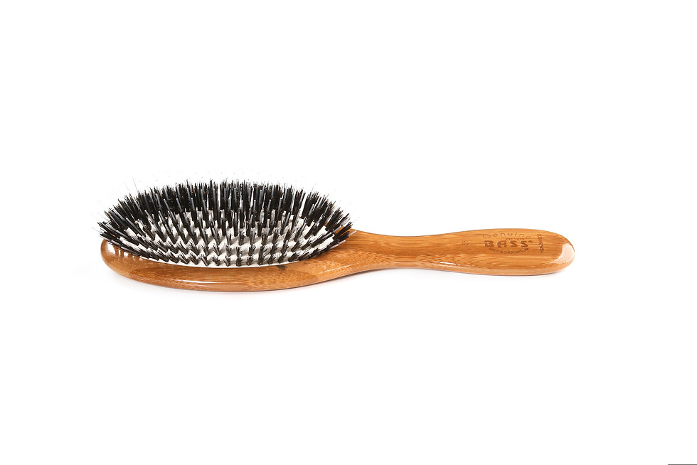 Thumbnail: Bass 53P Dark Bamboo  |  Medium Oval Brush with Natural Bristle + Nylon Pins