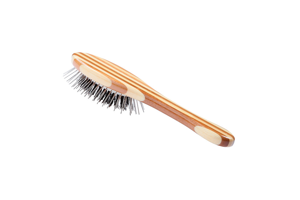 Thumbnail: The Hybrid Groomer A13 Striped Bamboo  |  Small Oval Brush