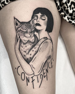 Rebecca Rose Queen of Swords Tattoo Regensburg Blackwork Goat Tattoo Cat Lady Women Confidence Girl 