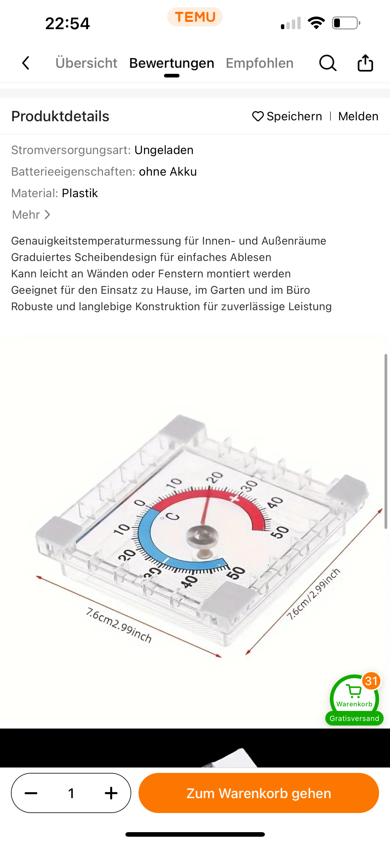 Fensterthermometer zur Temperaturmessung 