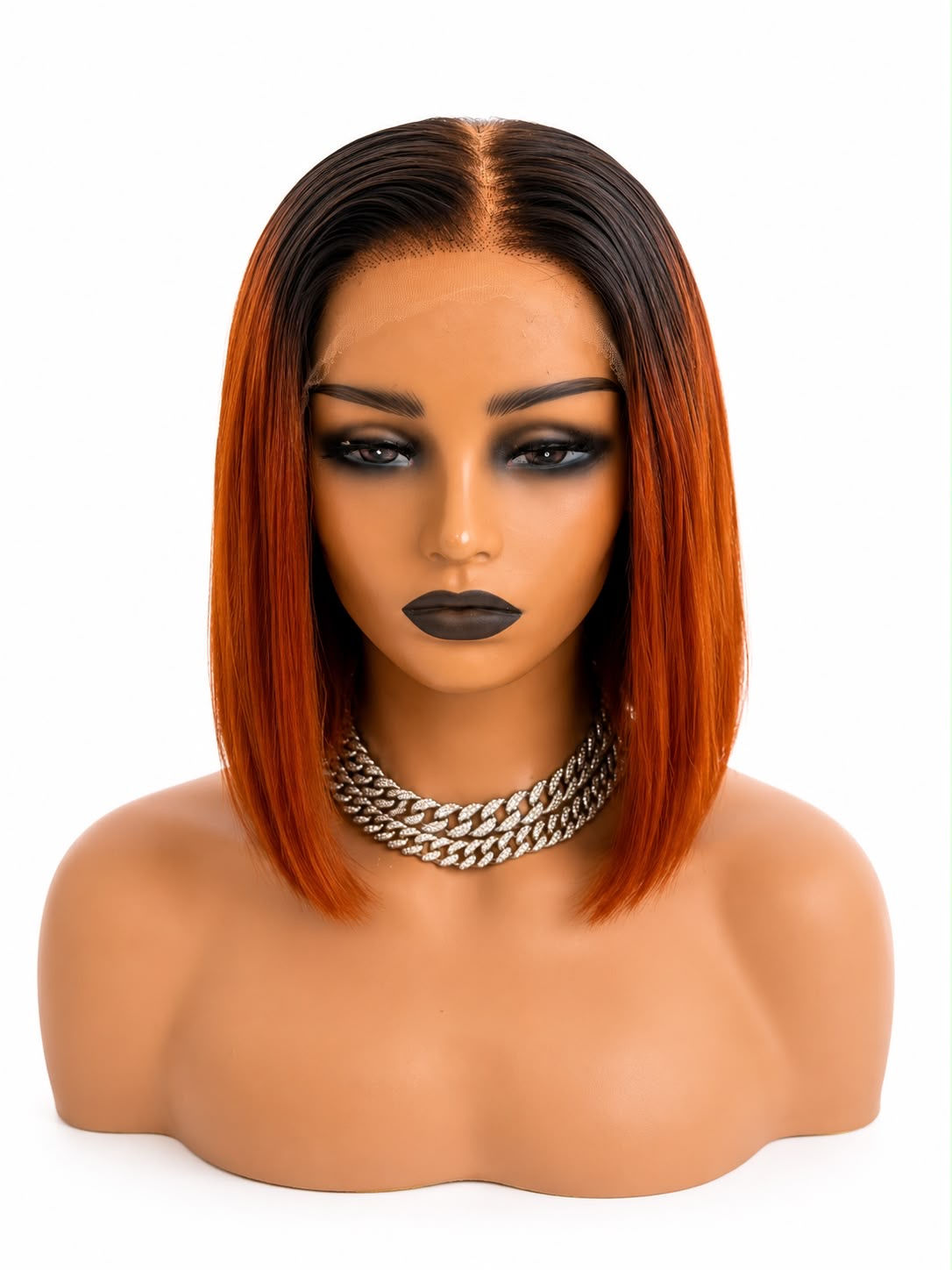 Black roots, Orange Bob wig 12"