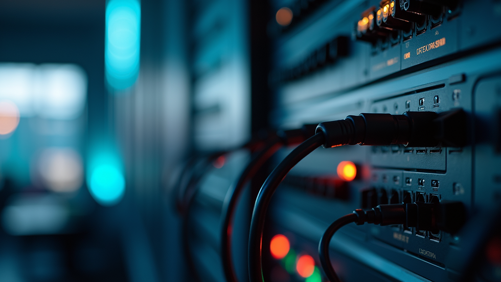 Close-up view of cable management system behind a media wall