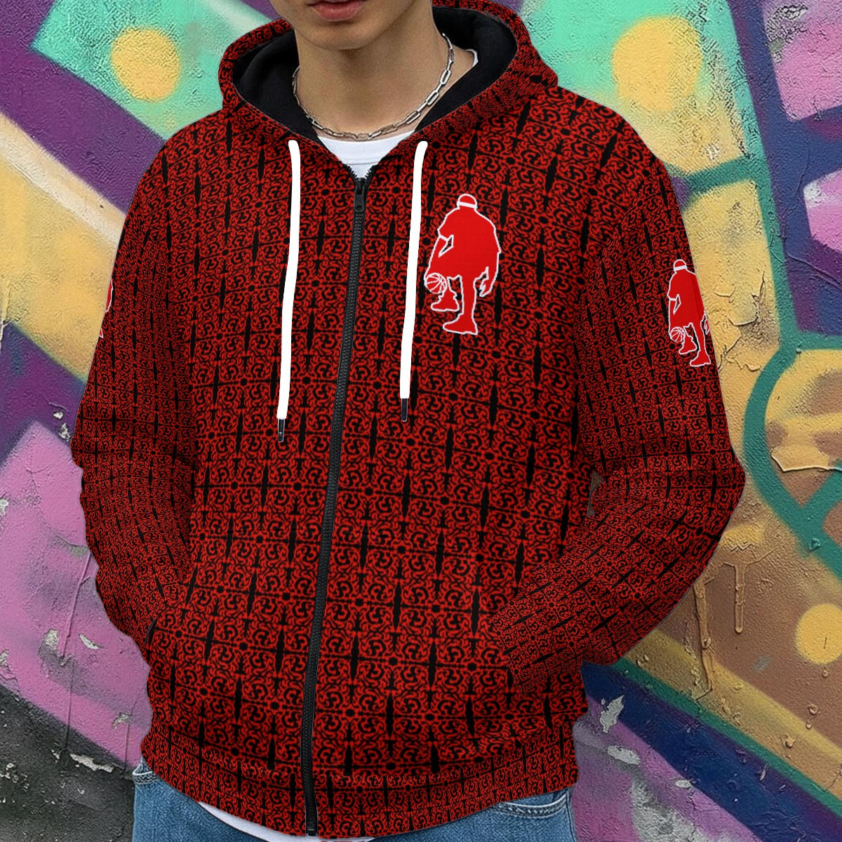 J MO NET AUTHENTIC HOODIE (RED/BLK/GRPHX)