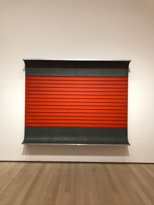 Untitled, 1963 Cadmium red light oil and black oil on wood with galvanized iron and aluminium