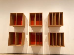 Untitled, 1963 Cadmium red light oil and black oil on wood with galvanized iron and aluminium