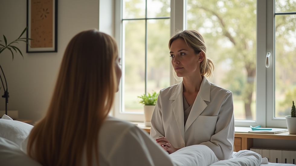 Vista de una sesión de terapia de Theta con un terapeuta guiando a un cliente en un ambiente relajante