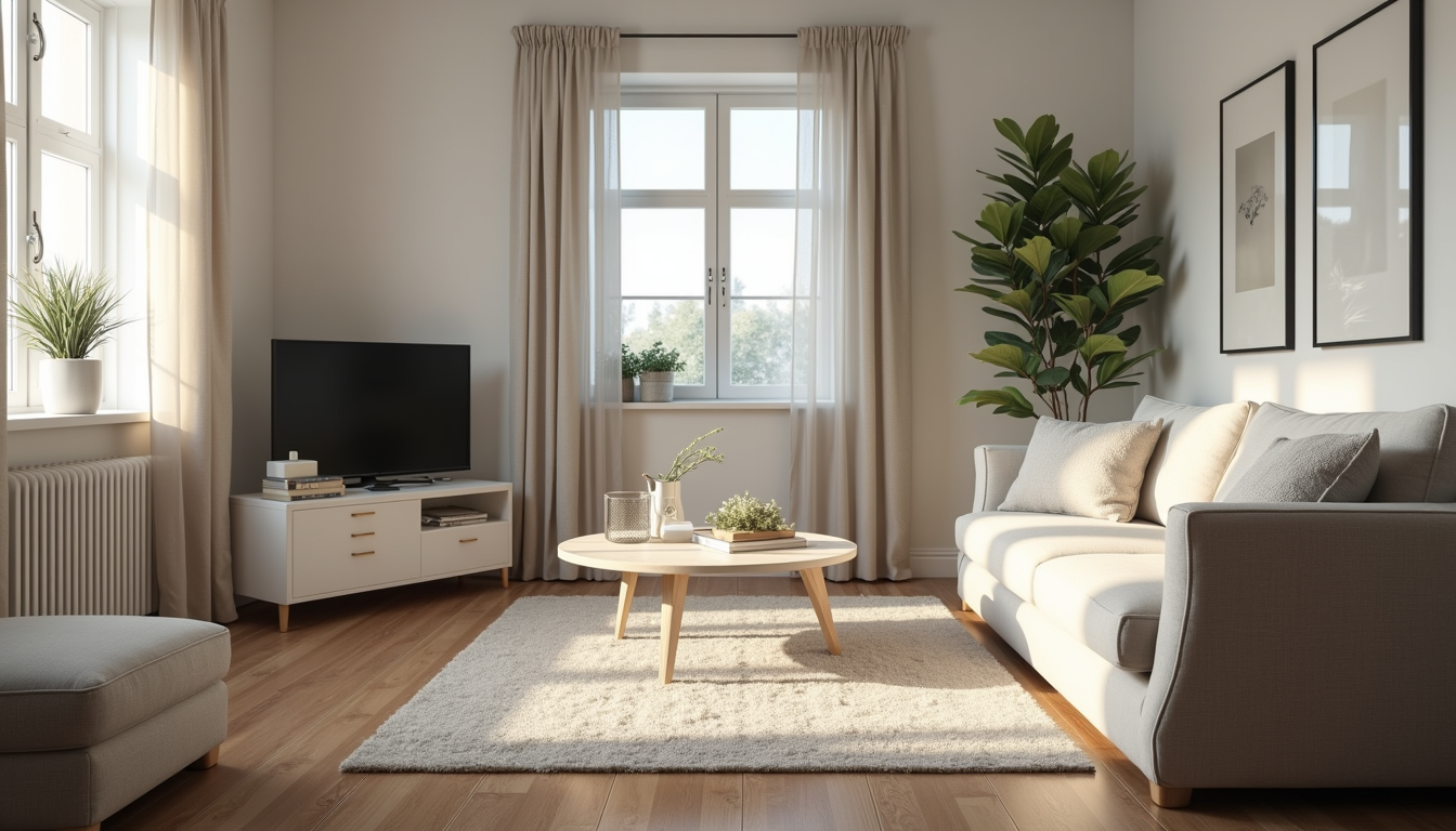 High angle view of a clean and organized living room after professional cleaning