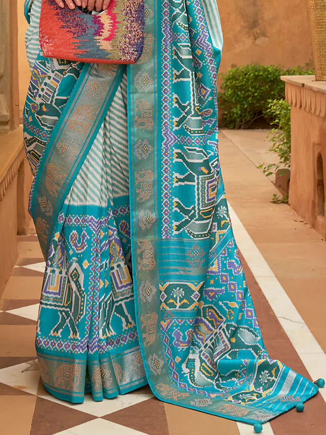 Thumbnail: Turquoise Blue Pastel Patola Silk Saree