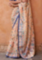 Dusty Peach & Lapis Blue Brasso Silk Saree