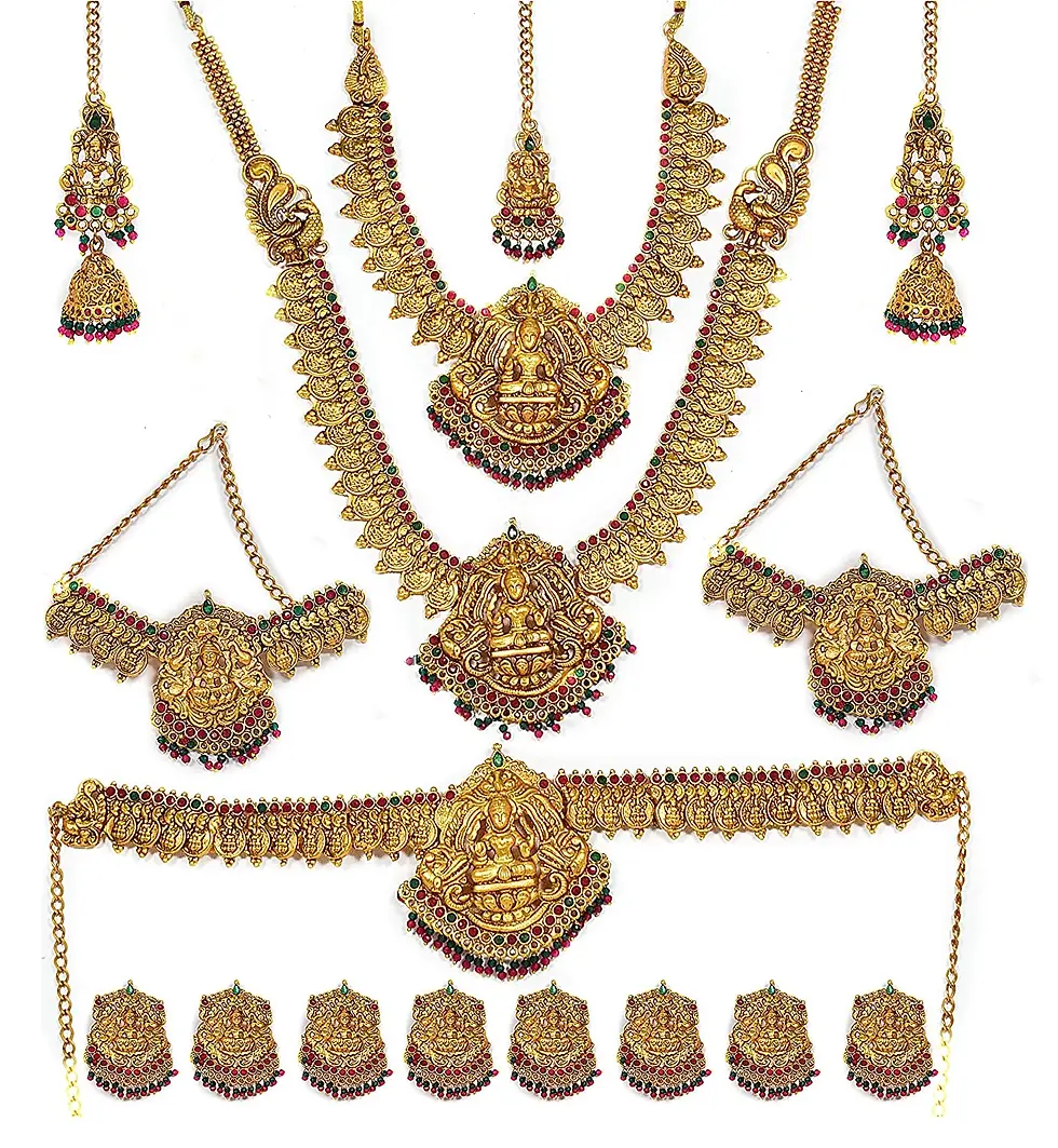 Gold Plated Traditional Lakshmi Temple Jewellery Bridal Set