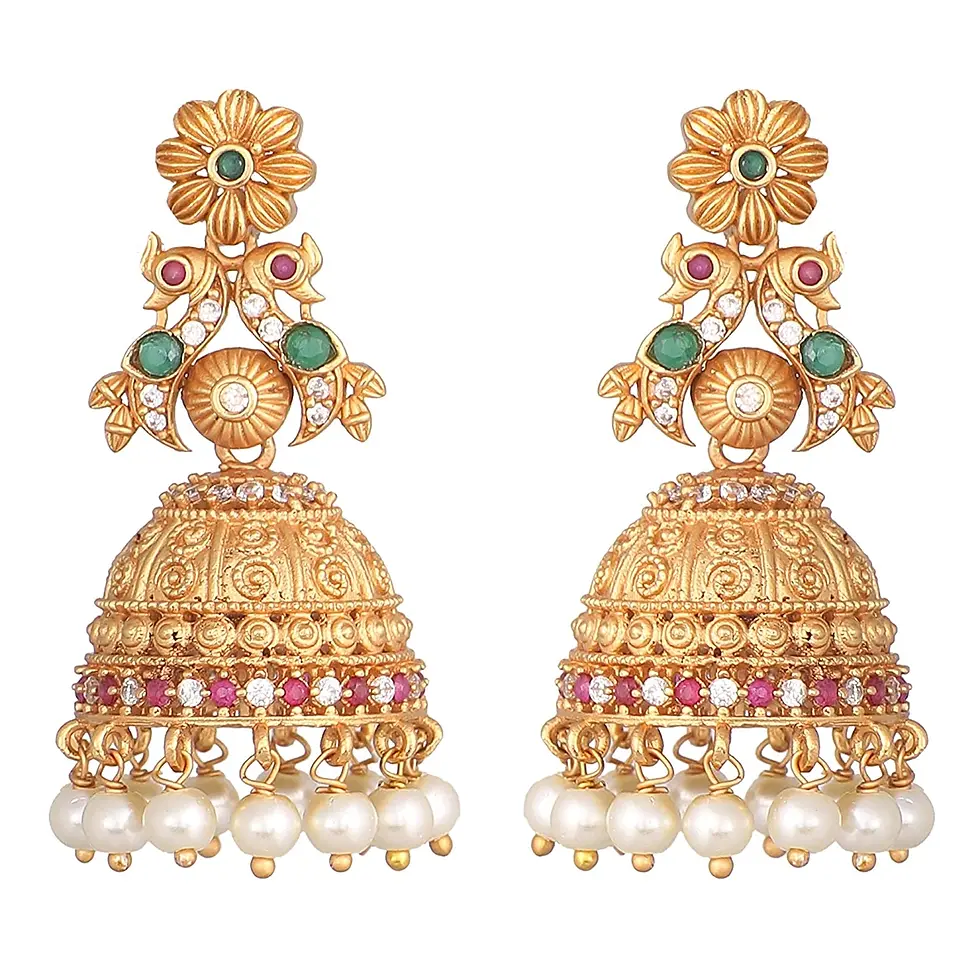 Antique Gold Finish Peacock Jhumka Earrings