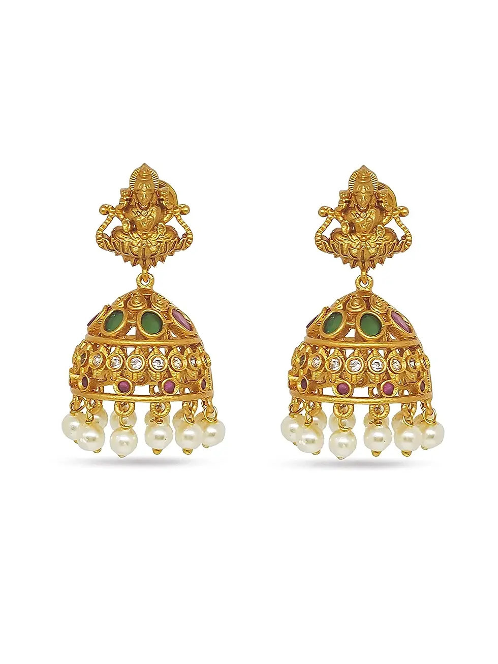 Small Gold Plated Lakshmi Jhumka Earrings