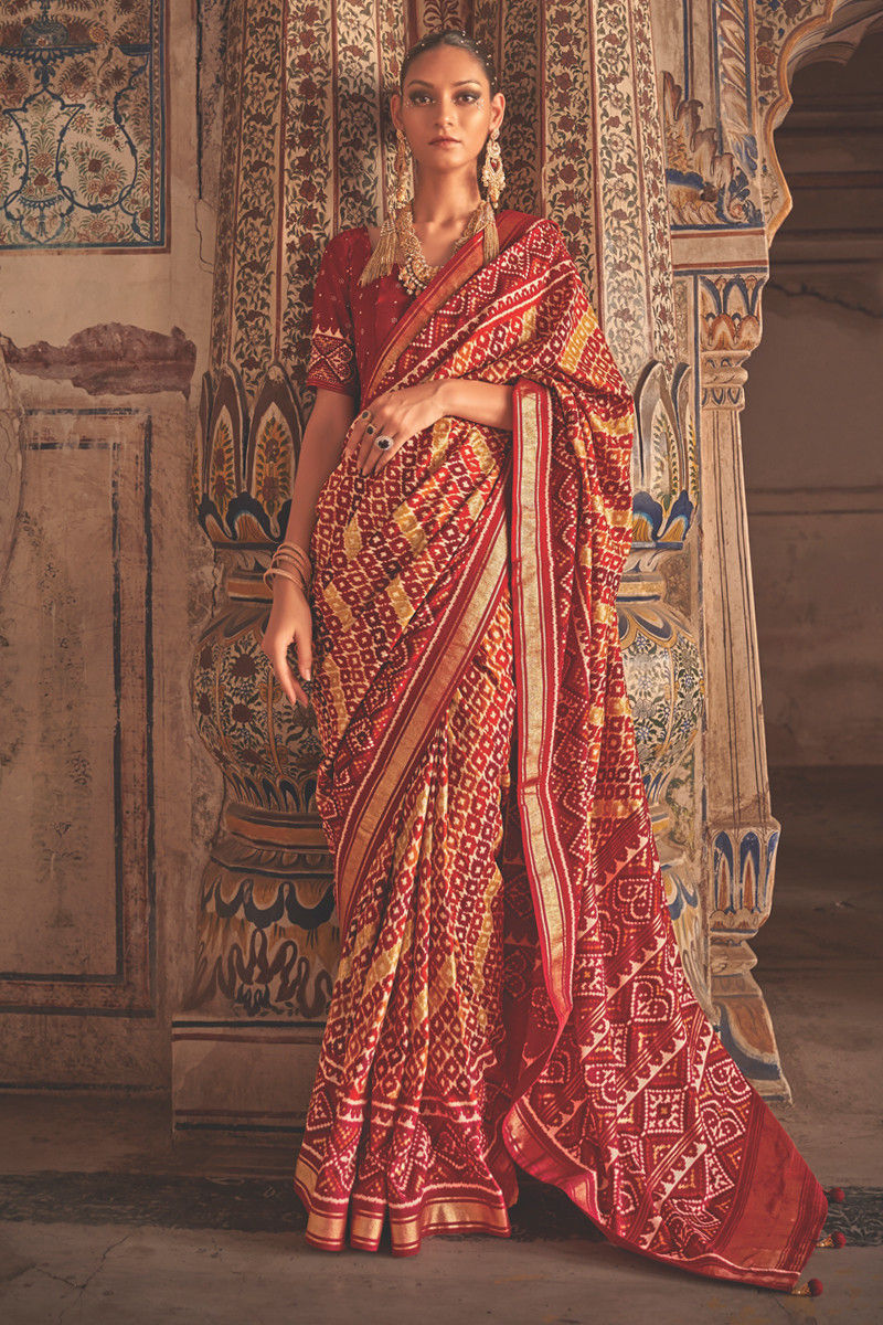 Traditional Red Patola Silk Saree