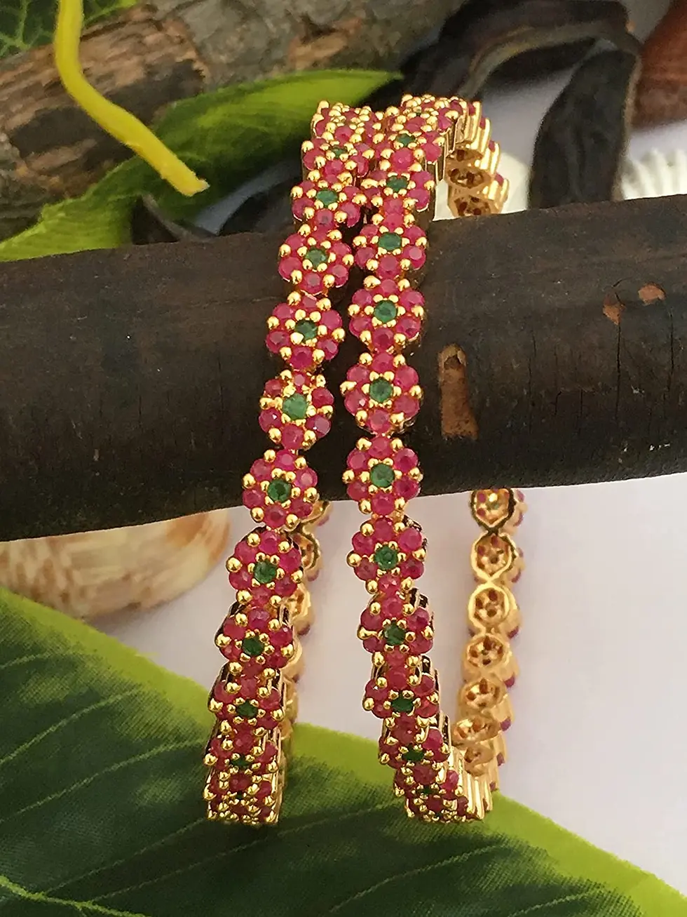 Thumbnail: Gold Plated CZ Stone Studded Traditional Bangles