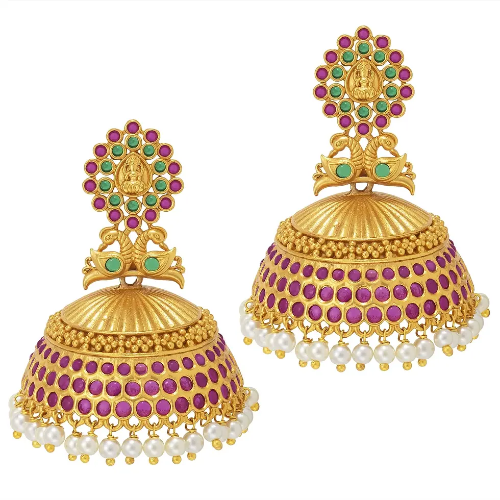 Premium Matte Finish Gold Plated Lakshmi Design Temple Jhumka Earrings