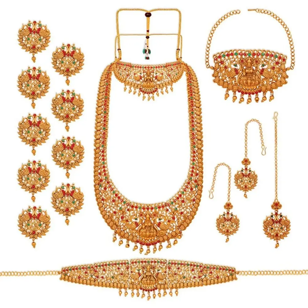Gold Plated Ethnic Temple Jewellery Bridal Necklace Set 9