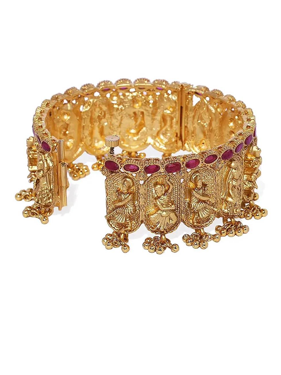 Thumbnail: Premium Gold Plated Bangles with Ruby Stones (set of 2)