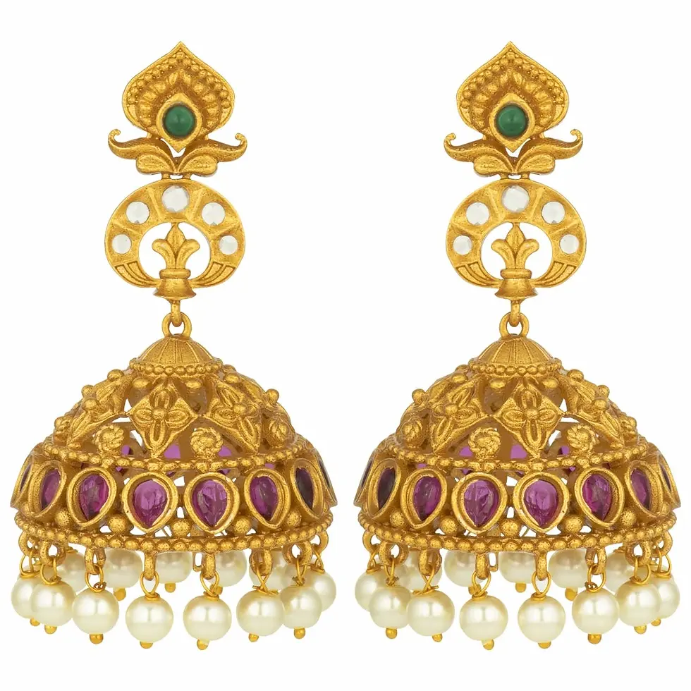 Premium Matte Finish Gold Plated Temple Jhumka Earrings