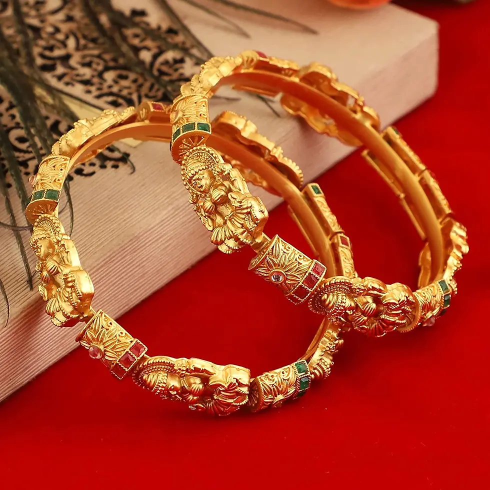 Thumbnail: Gold Plated Stone Set Traditional Bangles For Women (set of 2)