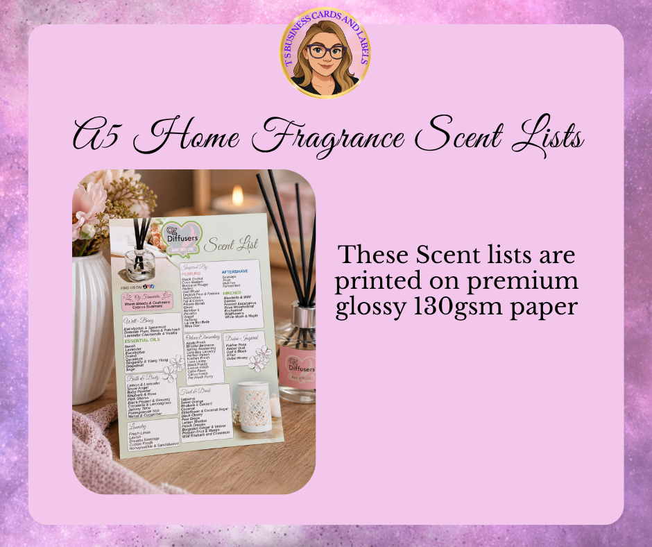 A5 Home Fragrance Scent Lists