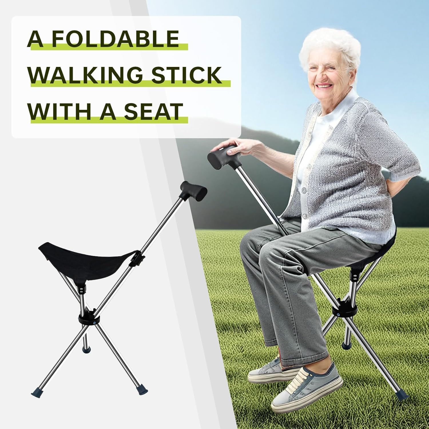 Canne de marche, canne avec siège, chaise pliable, bâton de randonnée, pour 