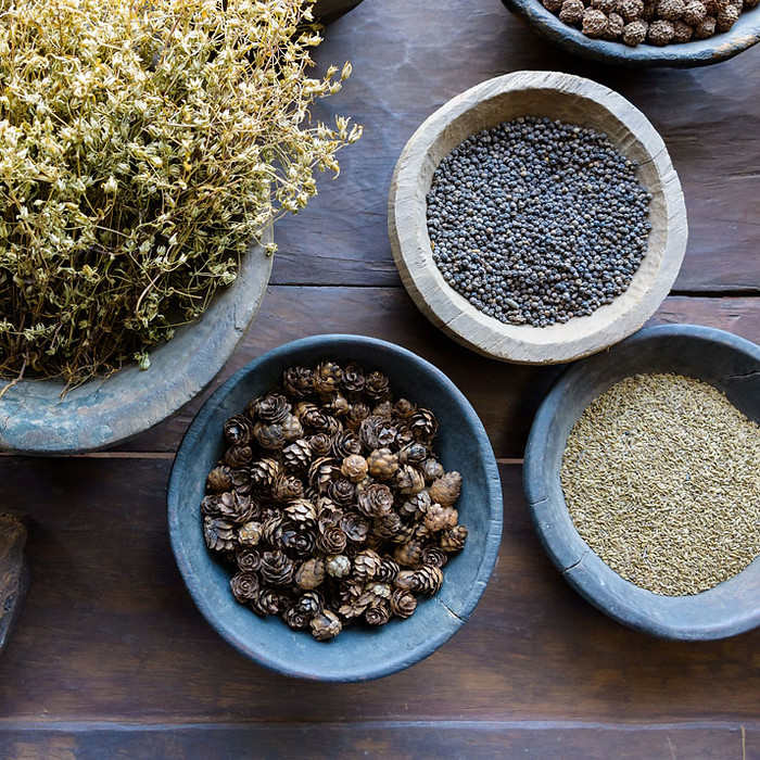 Bowls with dried spices