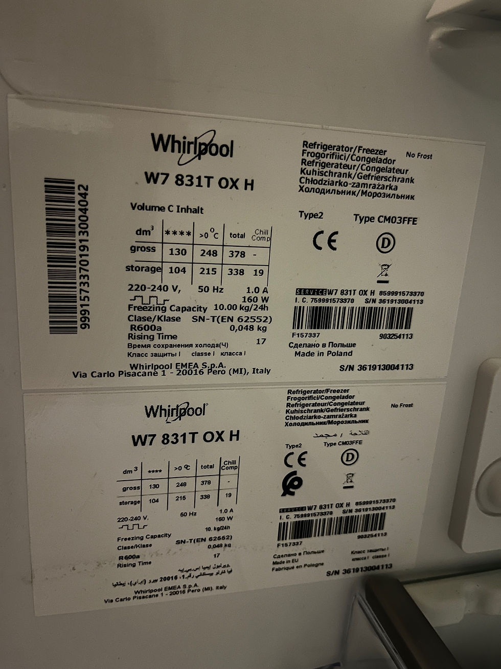 Thumbnail: SELT / SOLD Whirlpool Kæliskápur með frysti