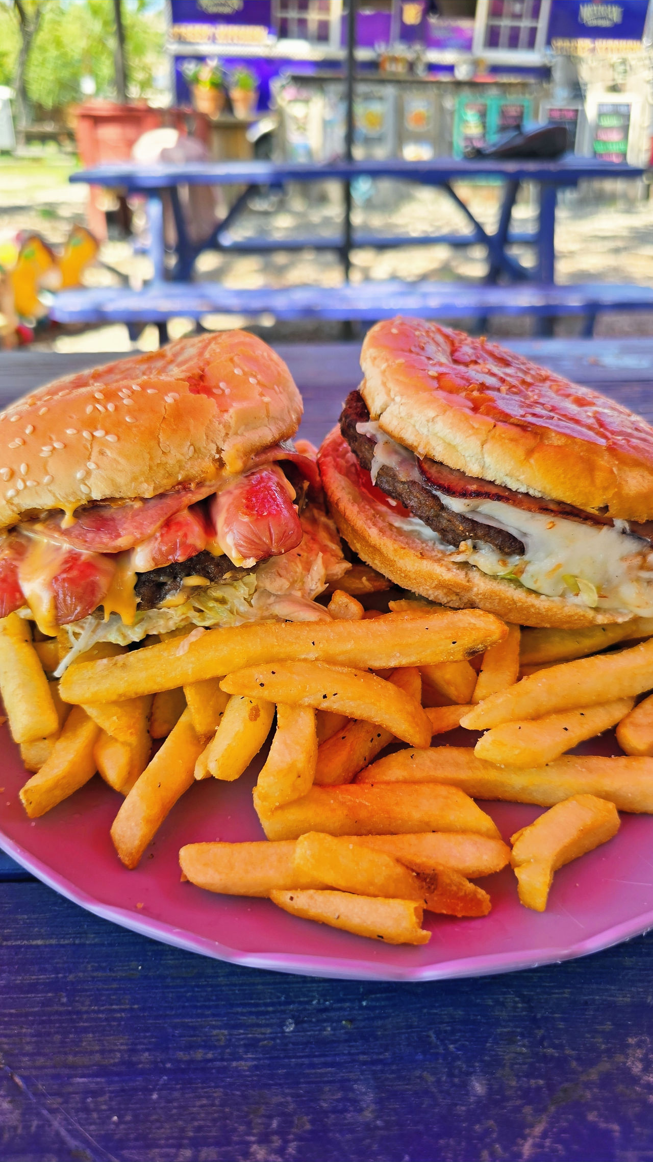A beautifully arranged plate of burgers and fries by Mexican Cowboy Street Kitchen.