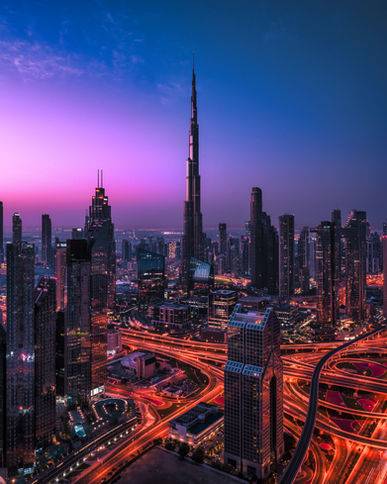 Vibrant Dubai cityscape captured by Kimia Shad. High-resolution urban landscape.