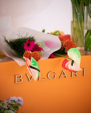 Bvlgari luxury gift box with flowers at a Dubai event, photo by Kim Shad
