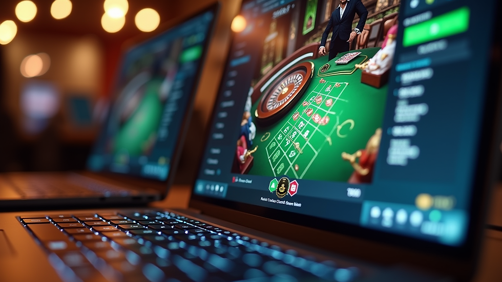Eye-level view of a laptop screen showing an online casino game interface