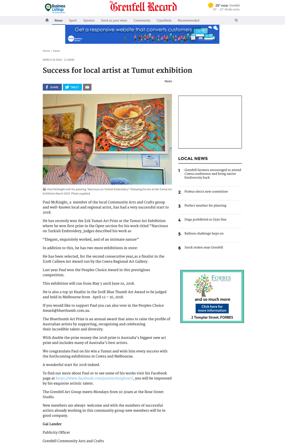 Success for local artist.