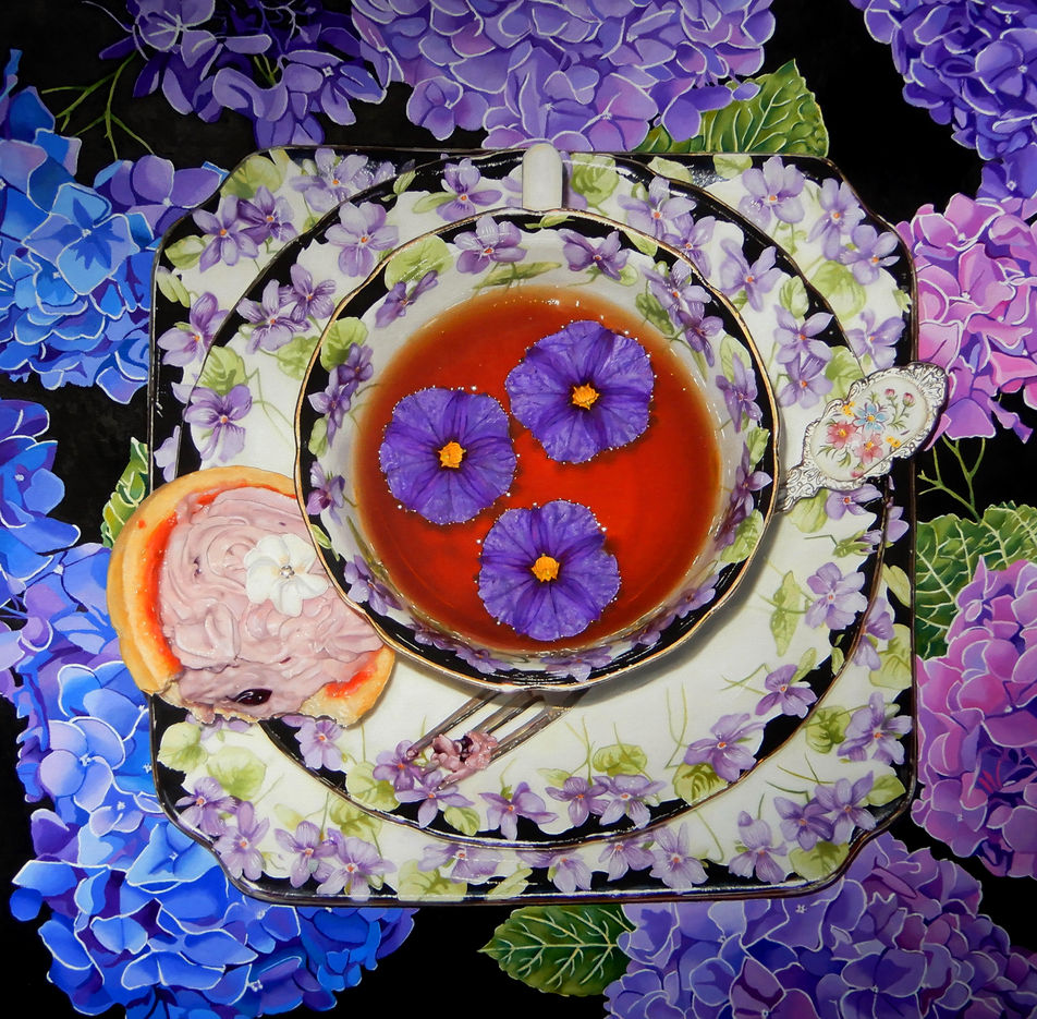 "Violets and Hydrangeas"