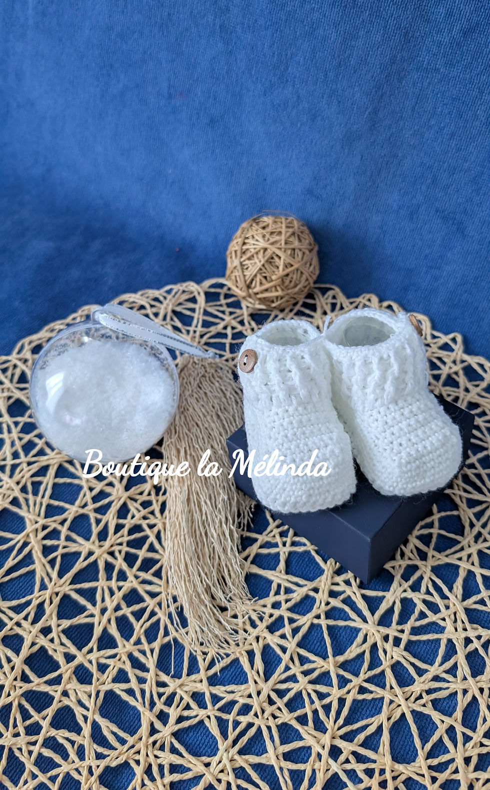 Miniature : Chausson Blanc bouton | Crochet naissance