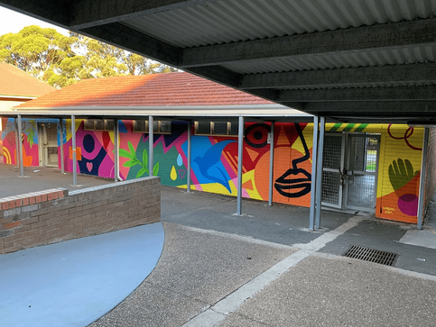 Abstract Playground graffiti Mural painted at Wollongong School 