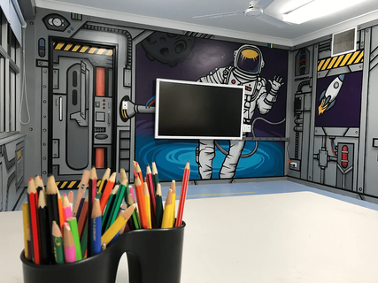 Entire Classroom School Mural of space station