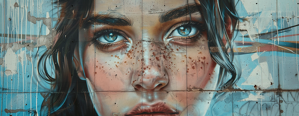 Hyper-realistic portrait mural in Brisbane CBD featuring a close-up of a freckled face with detailed blue eyes, painted as large-scale contemporary street art.