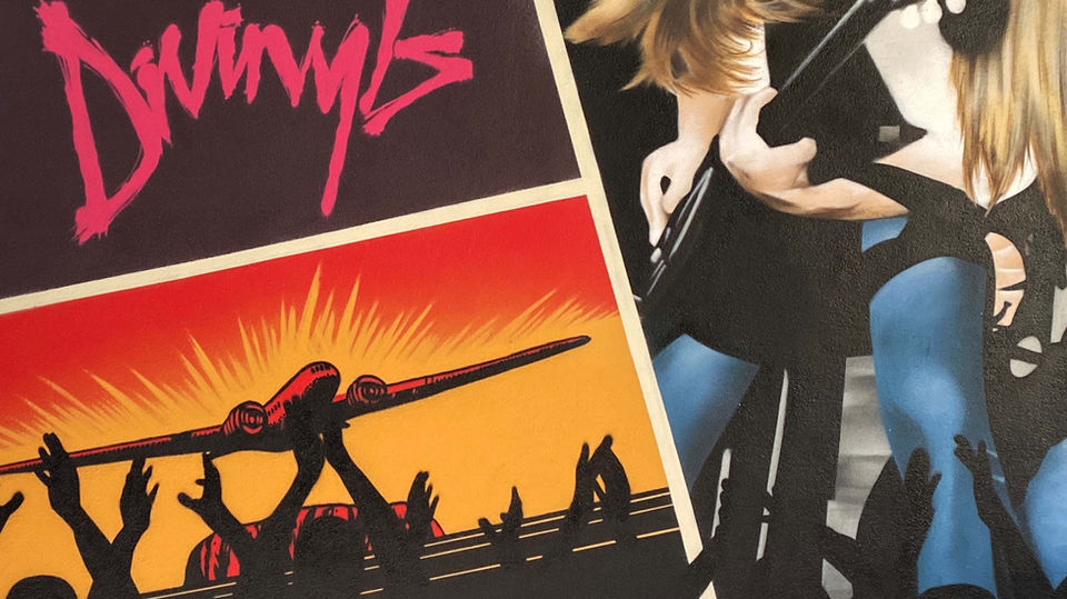 Rock band album covers painted as band wall art in a custom music wall art mural.jpg