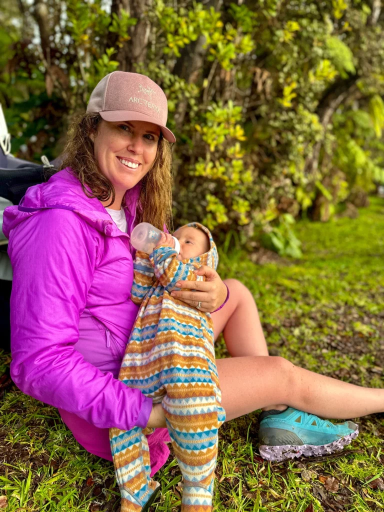 Adrianna feeds her young son, while taking a break along the trail of Kilauea Iki Trail and Crater Rim.