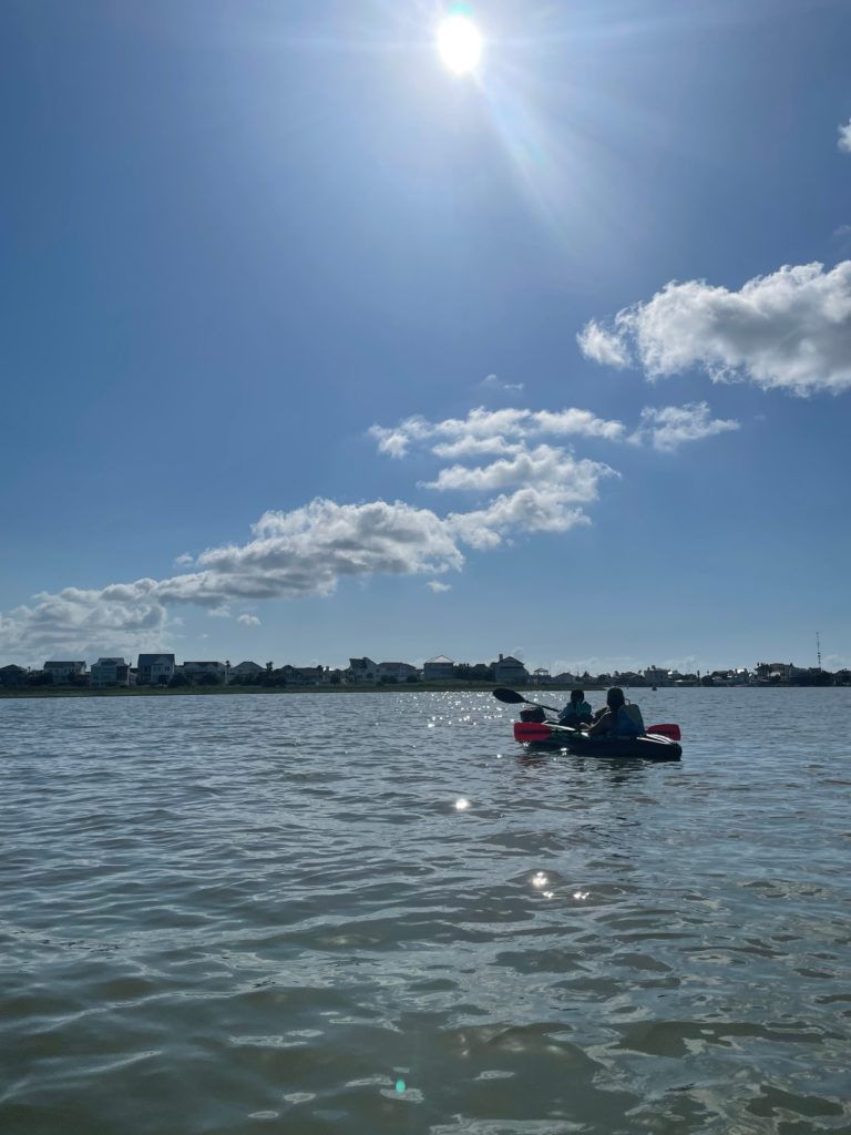 A family paddles along in Texas.