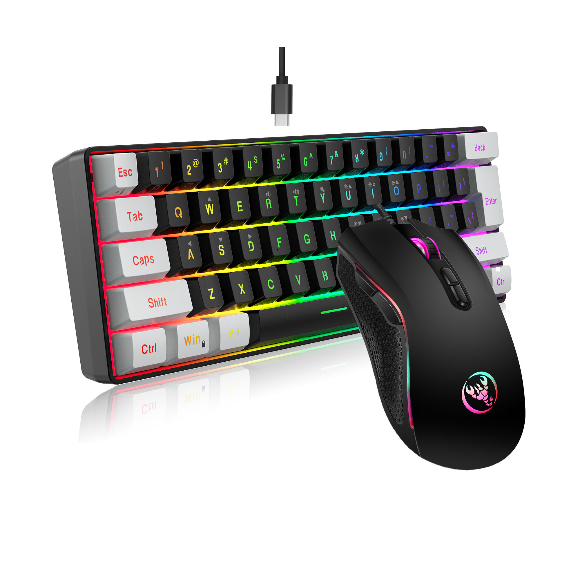 New 61keys Wired White Black Keyboard RGB Gaming Mouse Office Kit Backlight Keyb