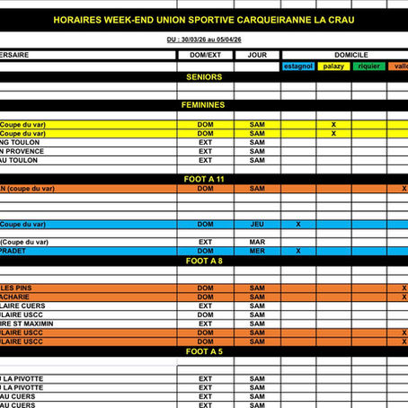 Planning de la semaine