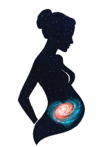 Calgary Birth Doula Chestermere Birth Doula - Blue Hazel Birth Services - Logo -Silouette of pregnant female form with a heart-shaped galaxy in the belly