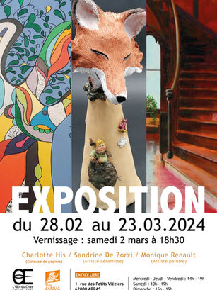 Affiche de l'exposition de Charlotte His et ses collages à la Galerie de l'Oeil du Chas à Arras en février mars 2024