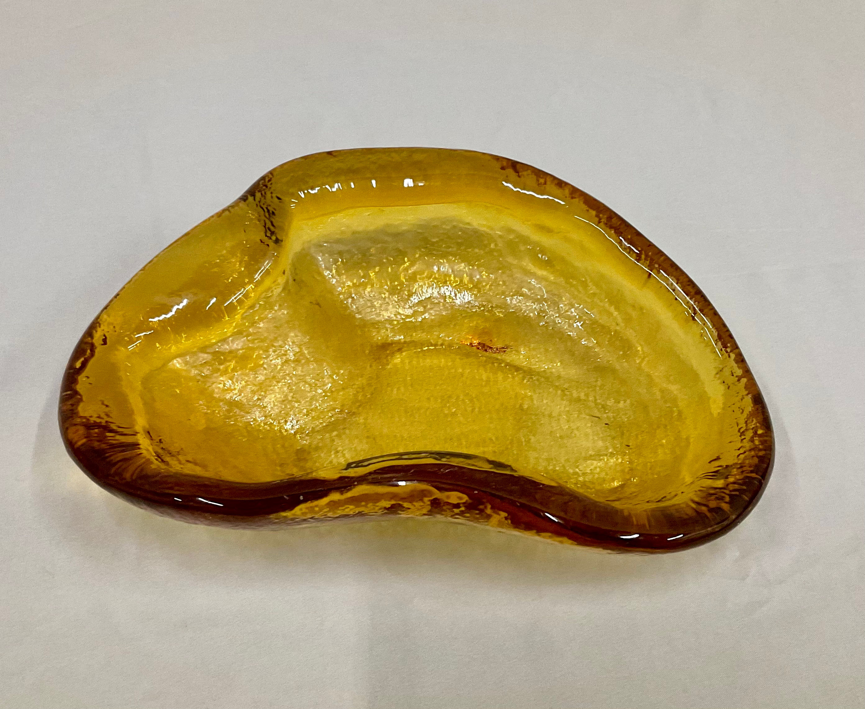 Blenko Glass "Amoeba" Freeform Dish Amber (#966)
