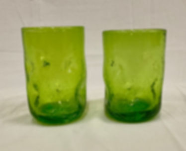 Green Blenko Glass Pinched Crackled Juice Tumbler Glass - Set of 2 (#418S)